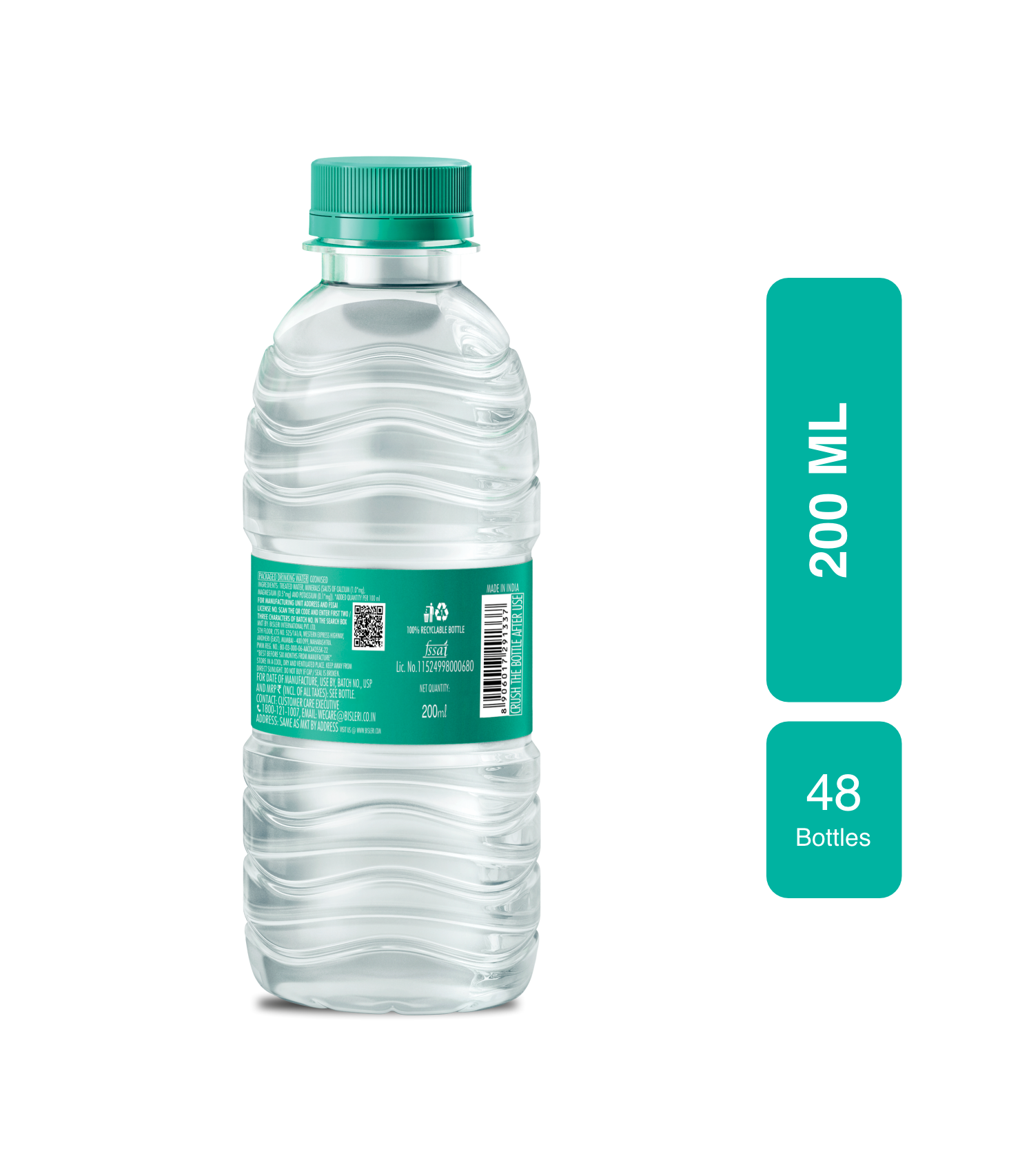 label on Bisleri 200 ML Water Bottles